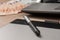 Working businessman desk,stylus, pen tablet, money, as the background