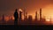 A working engineer in a hard hat stands in front of an oil refinery chemical industrial plant with equipment. AI