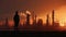 A working engineer in a hard hat stands in front of an oil refinery petrochemical