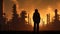 A working engineer stands in front of an oil refinery petrochemical chemical industrial plant with equipment. AI