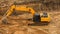 Working Excavator Tractor Digging A Trench.