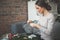 Working Florist Woman. Girl Making Decorations