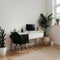 Working at home concept working at home Modern home living room interior design boss lady boss Aesthetic minimalist workspace