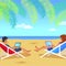 Working Man and Woman on Beach Vector Illustration