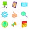 Working meeting icons set, cartoon style