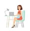 Working mother flat vector illustration. Businesswoman, female office manager with kid. Busy mom, young woman working on