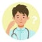 Working nurse man. Healthcare conceptMan cartoon character. People face profiles avatars and icons. Close up image of asking man