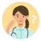 Working nurse Woman. Healthcare conceptWoman cartoon character. People face profiles avatars and icons. Close up image of asking