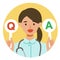 Working nurse Woman. Healthcare conceptWoman cartoon character. People face profiles avatars and icons. Concept for QandA