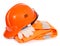 Working orange form helmet glove mask