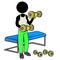 Working out with dumbbell in gym