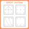 Working pages for children. Repeat pattern. Preschool worksheet for practicing motor skills. Kindergarten educational game for