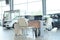 Working place of managers in a dealer\'s car showroom