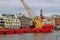 Working ship on the strait in Haugesund, Norway.