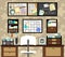 Working space with a desk, chair, planning boards and other items. Vector