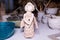 working table of a ceramist, clay workshop