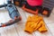 Working tools.rotary hammer, tool box, work cap, gloves