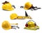 Working yellow hard hats