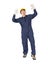 Workman with blue coveralls and hardhat in a uniform with clipping path