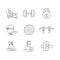 Workout equipment linear icons set