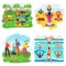 Workout exercise vector active people exercising with trainer in sportive group in park illustration set of man or woman