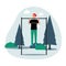 Workout with man pulls up on bar in park, flat vector illustration isolated.