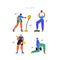 Workout, training hand drawn flat illustration set