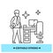 Workplace disinfection icon. Man with clean office desk line vector illustration