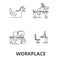 Workplace, office, work, business, desk, corporate interior, industrial line icons. Editable strokes. Flat design vector