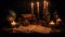 Workplace of a scientist or writer of past centuries by candlelight