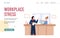 Workplace stress website banner with aggressive boss, flat vector illustration.