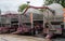 Works at distillery. Harvest time in Cognac white wine region, Charente, crushing and pressing of ugni blanc grape uses for Cognac