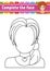 Worksheet complete the face. Coloring book for kids. Cheerful character. Pretty girl. Vector illustration. Cute cartoon style.