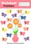 Worksheet fractions for kids. Math game for prechool and school children. A4. Flowers and butterflies.