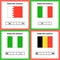 Worksheet on geography for preschool and school kids. Crossword. Belgium, Italy, Nigeria, Bahrain flags. Cuess the