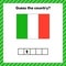 Worksheet on geography for preschool and school kids. Crossword. Italy flag. Cuess the country