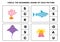 Worksheet for kids. Find the beginning sound of cute sea animals