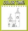 Worksheets template with color time! text and castel outline