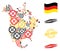 Workshop Composition North America V2 Map in German Flag Colors and Grunge Stamps