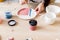 Workshop production of ceramic tableware product painting