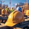 Worksite protection Safety helmet highlighted on a construction zone