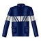Workwear uniform element. Blue jacket with long sleeves, pocket and reflective band as uniform. Protective clothing or