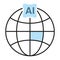 World AI icons, symbols. Artificial intelligence lined brain, cybernetic, ai, head, technology vector, illustration