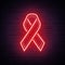 World AIDS Day, Red ribbon for HIV infection from HIV. Vector illustration in a neon style. Neon sign, a symbol for your