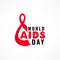 World AIDS day with symbol of realistic red ribbon. Hand texture lettering. 1 december. Healthcare concept.