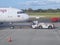 World of aircraft - Eurowings airplane at Faro airport is towed onto the tarmac