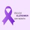 World Alzheimer`s Day concept Neon light with purple awareness ribbon Colorful vector