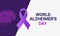 World Alzheimer`s Day concept Neon light with purple awareness ribbon Colorful vector