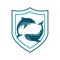 World Animal Day. 4 October. Concept of an ecological holiday. Whale and dolphin in a shield