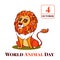 World animal day lion concept background, cartoon style
